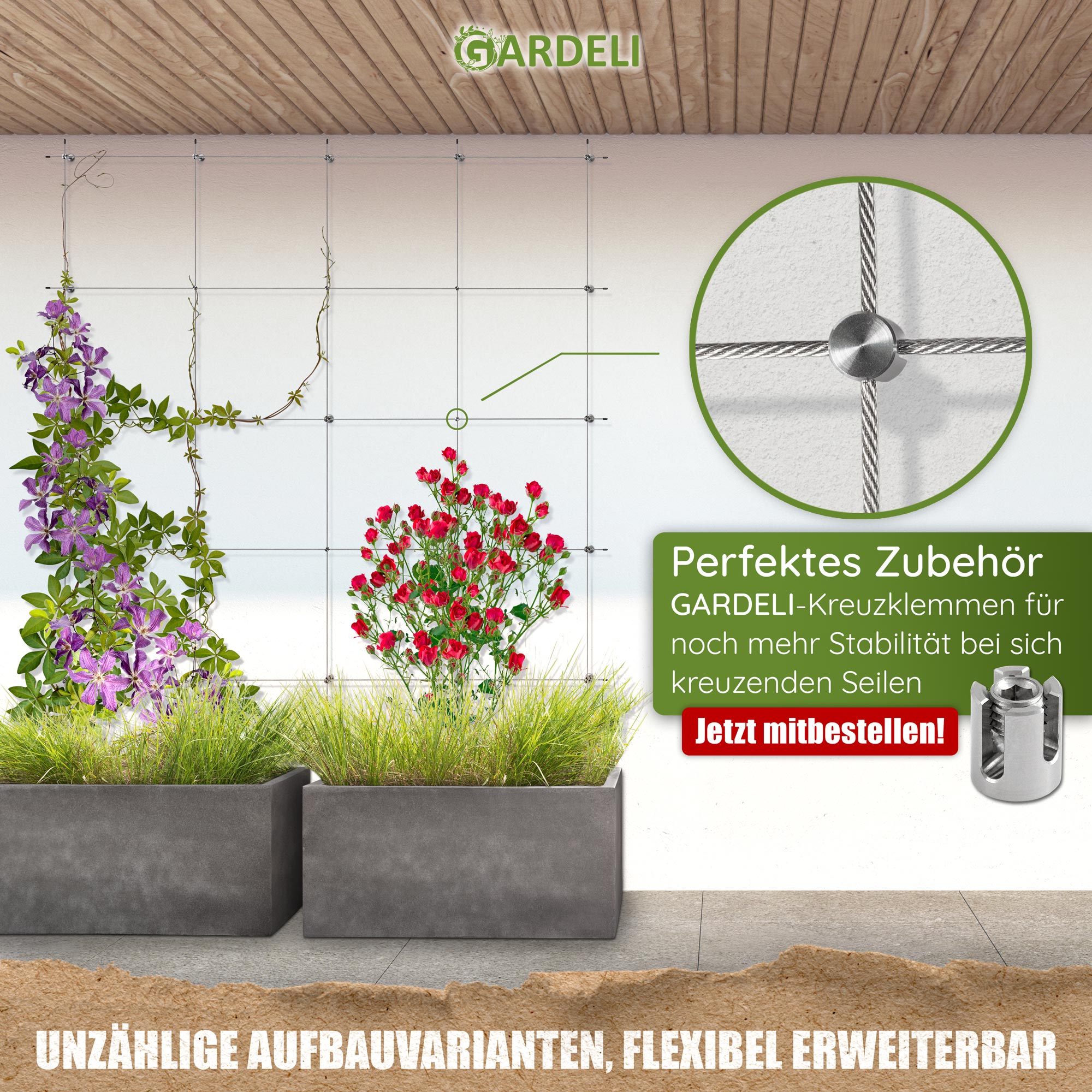 Rankhilfe für Kletterpflanzen Doppelpack Edelstahl GARDELI